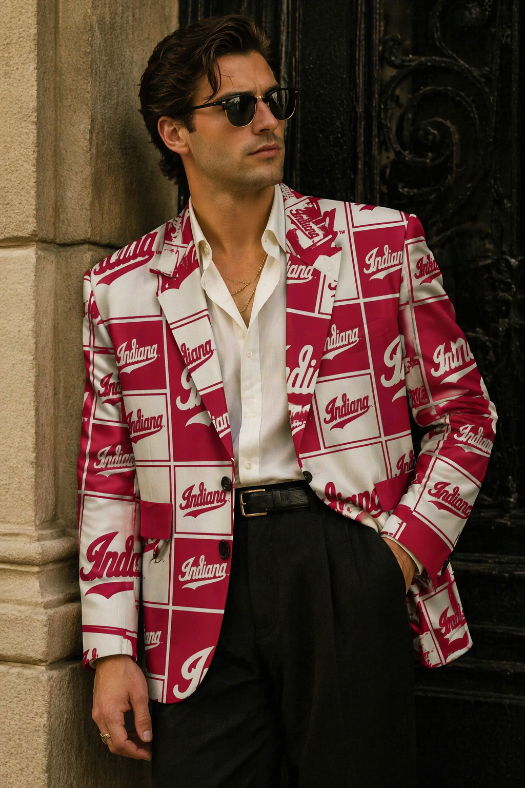 Indiana-Inspired Red & White Blazer – Retro Elegance Meets Modern Statement Style