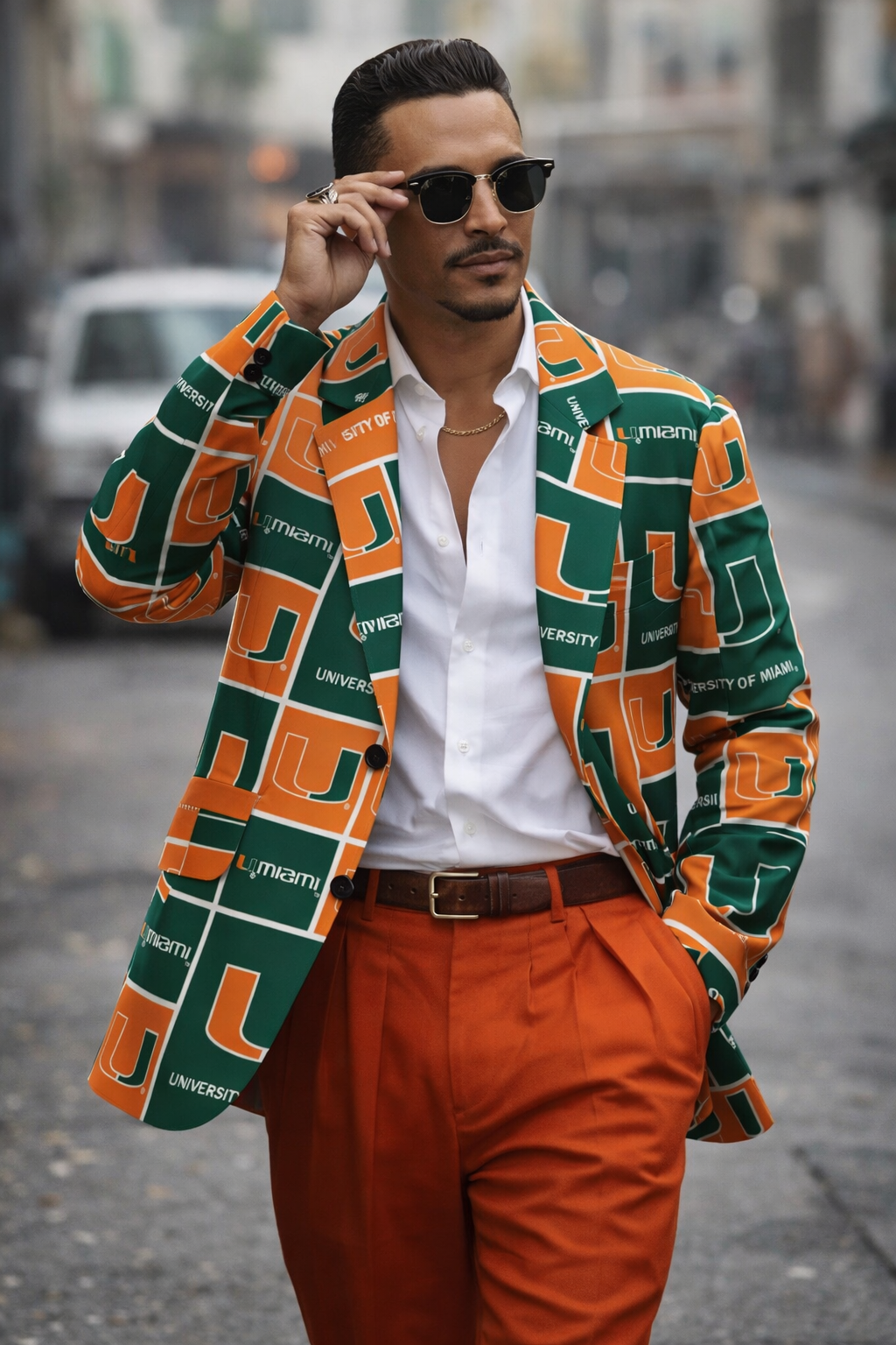 Miami Hurricanes Green and Orange Blazer Outfit – The Ultimate College Streetwear Game Day Look