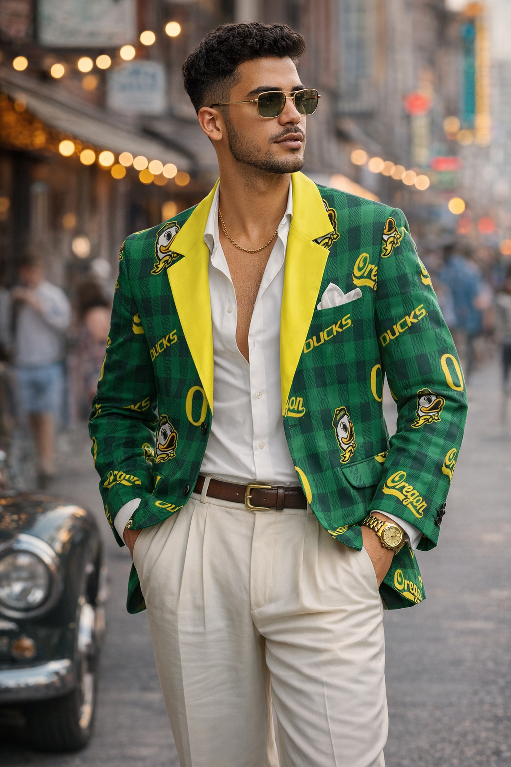 Oregon Ducks Green Plaid Blazer – Vibrant Street Energy with Summer Elegance