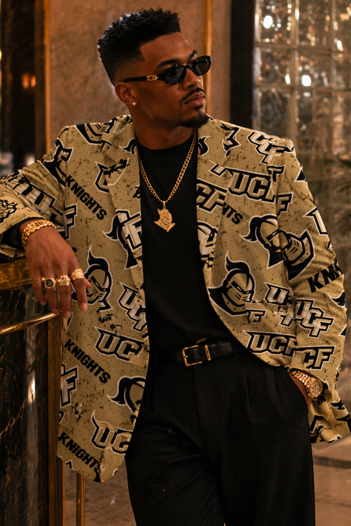 UCF-Inspired Gold Blazer – Bold Game Day Fashion Meets Luxury Streetwear Energy