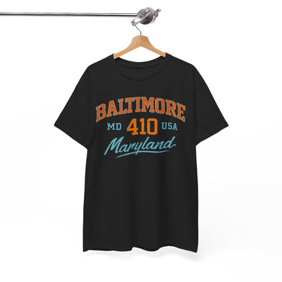 Baltimore 410 Maryland T-Shirt — Vintage varsity style, retro athletic Tee