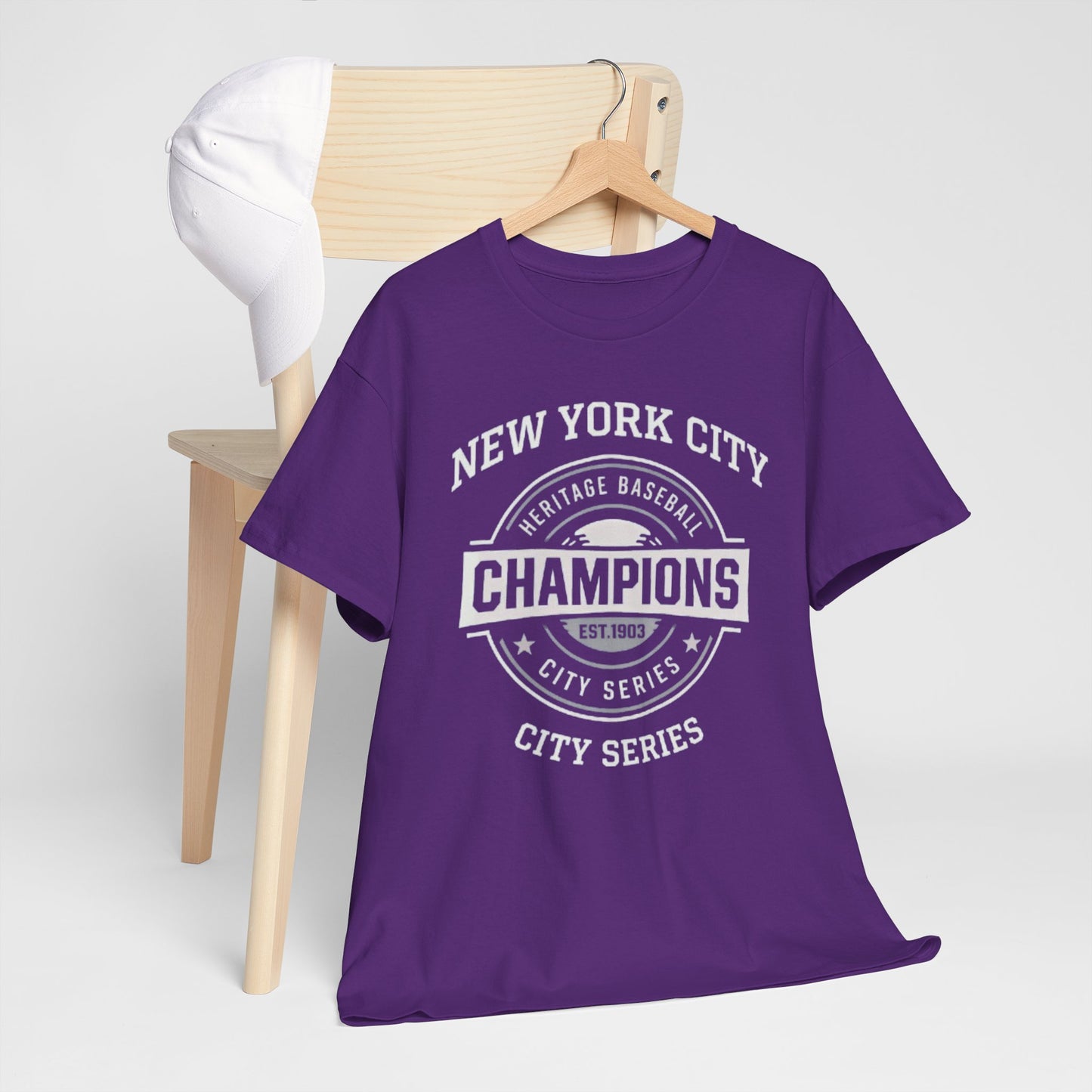 Lavender New York City Champions T‑Shirt — Vintage Baseball City Series Tee