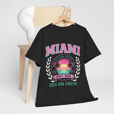 Dark Slate Gray Miami Ocean Drive Est. 305 T-Shirt – Retro Sunset Beach Streetwear Tee