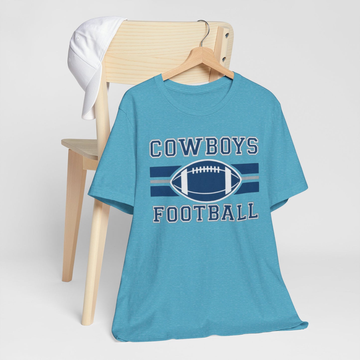 Cadet Blue Cowboys Football T‑Shirt – Retro Striped Football Tee