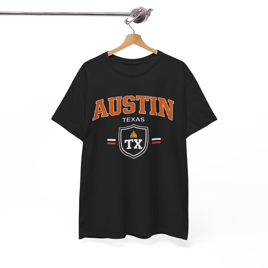 Austin Texas TX Shield Graphic Tee — Vintage College-Style City T-Shirt