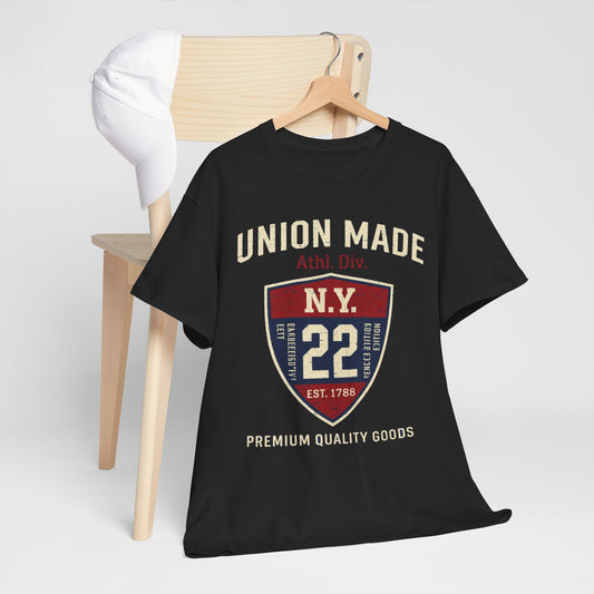 New York NY Union Made Shield Tee — Vintage 'N.Y. 22' Graphic Cotton T-Shirt