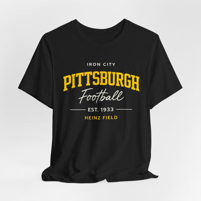 Black Pittsburgh Football Heinz Field T-Shirt — Vintage Collegiate Crew Tee