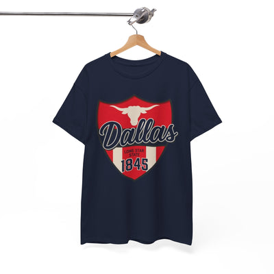 White Smoke Dallas Lone Star Shield T‑Shirt – Vintage 1845 Texas Longhorn Tee
