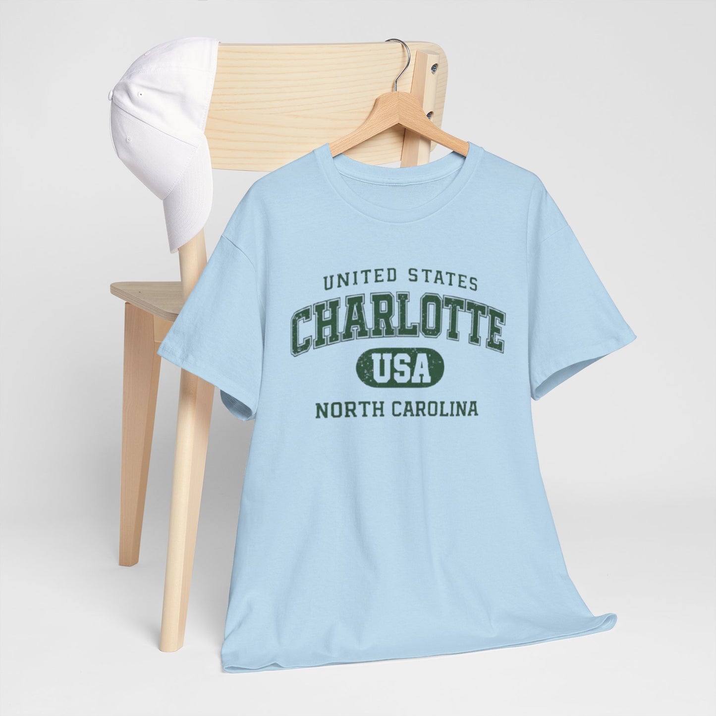 Light Blue Charlotte, North Carolina USA Tee — Vintage Collegiate City T‑Shirt