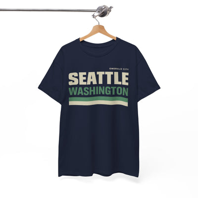 White Smoke Seattle Washington Retro Striped Tee — Emerald City Graphic T‑Shirt