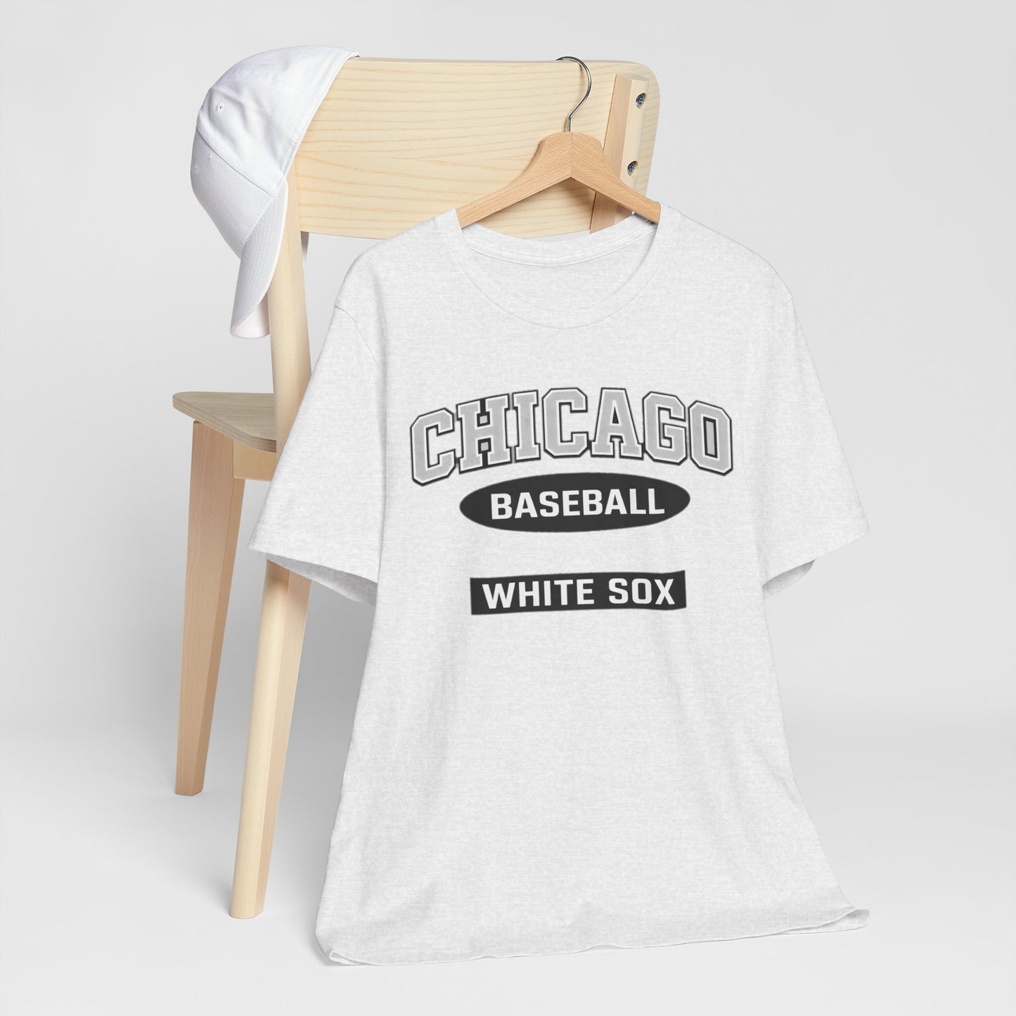 Chicago Baseball Tee — Vintage Collegiate Black & White Baseball Shirt