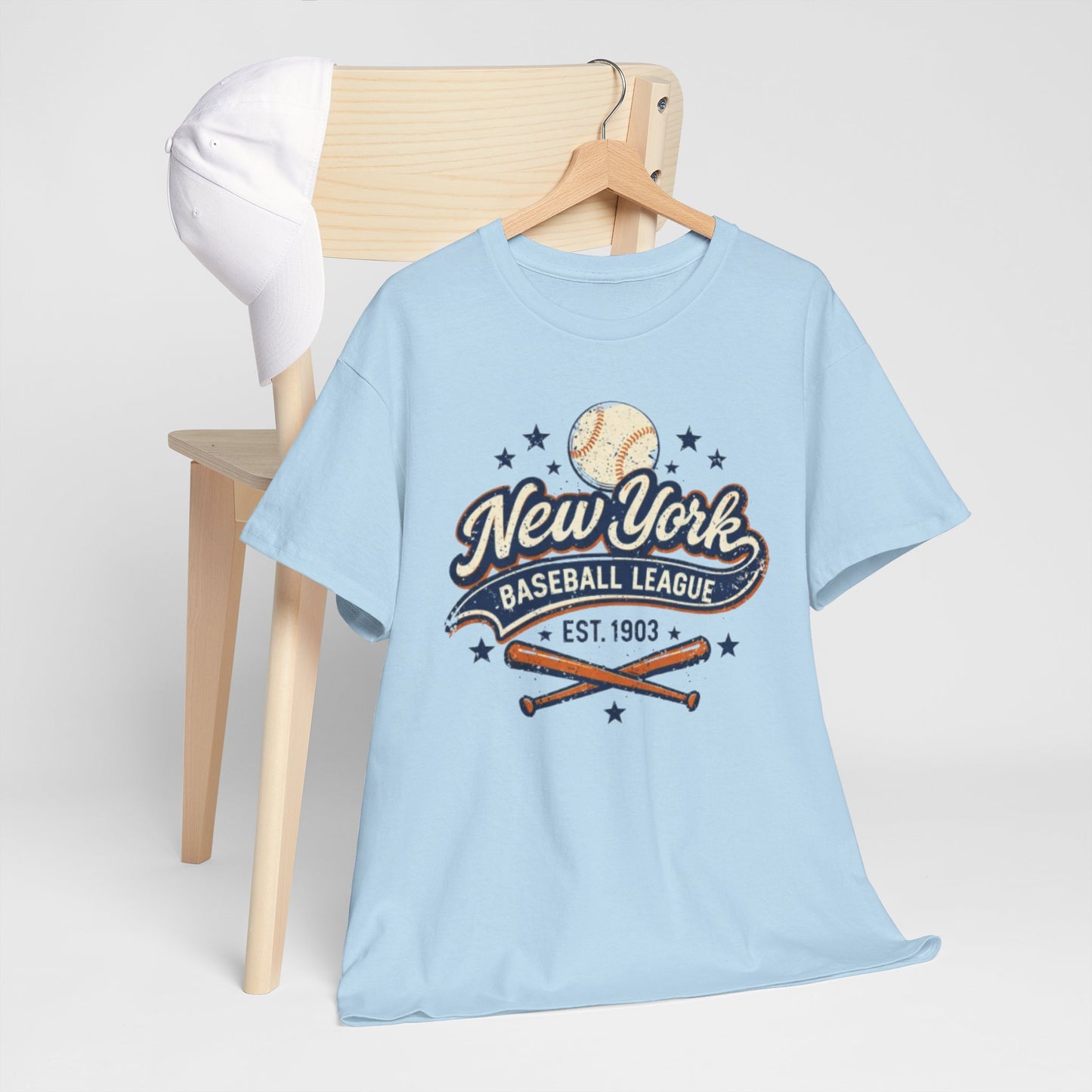 Light Blue Baseball Tee — New York Baseball League "Est. 1903" Vintage Graphic