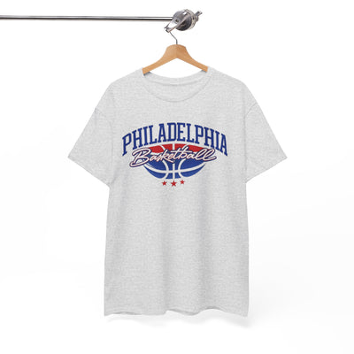 White Smoke Philadelphia Basketball Tee — Retro Varsity Logo Shirt