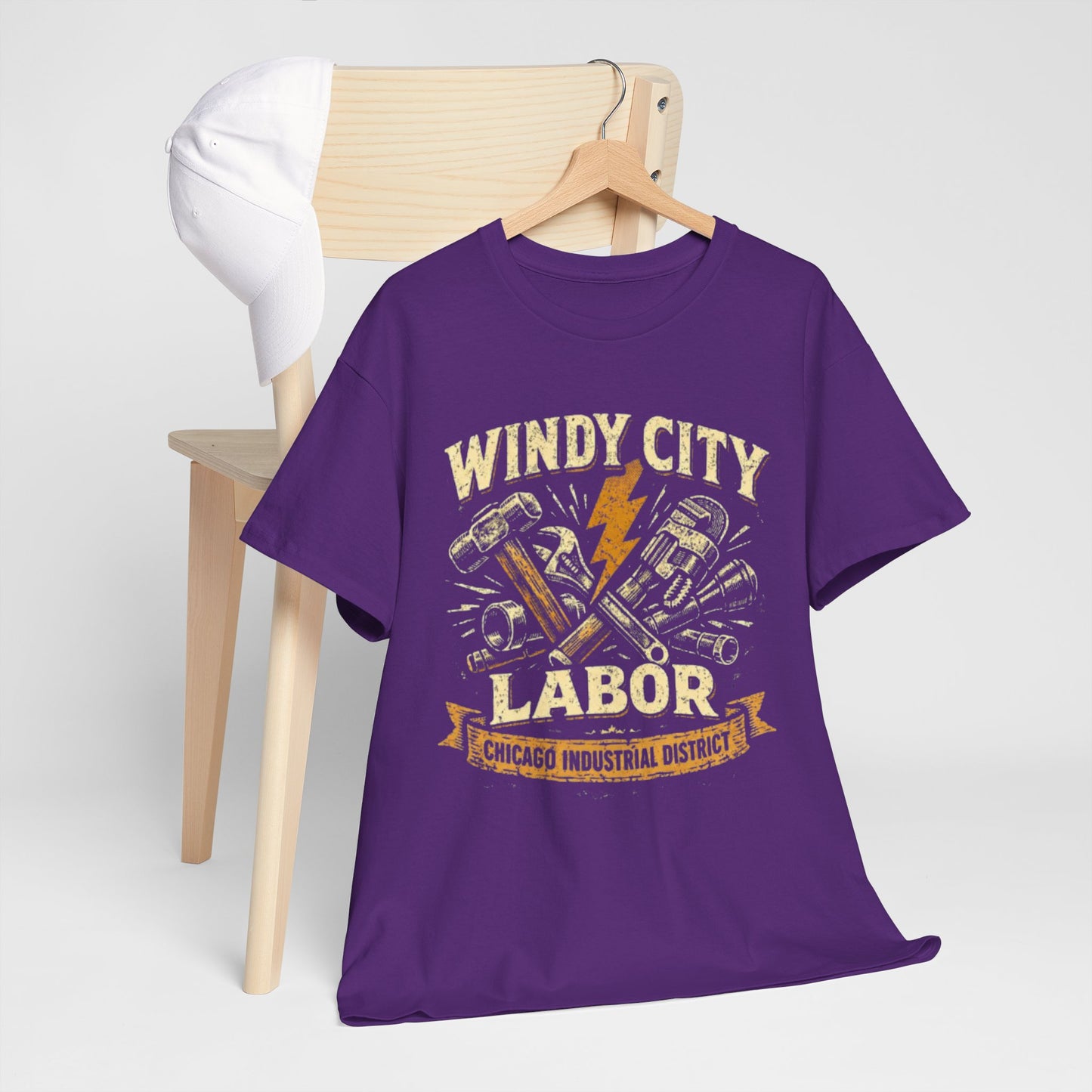Lavender Windy City Labor Chicago Industrial District T-Shirt – Vintage Worker Tools Graphic Tee