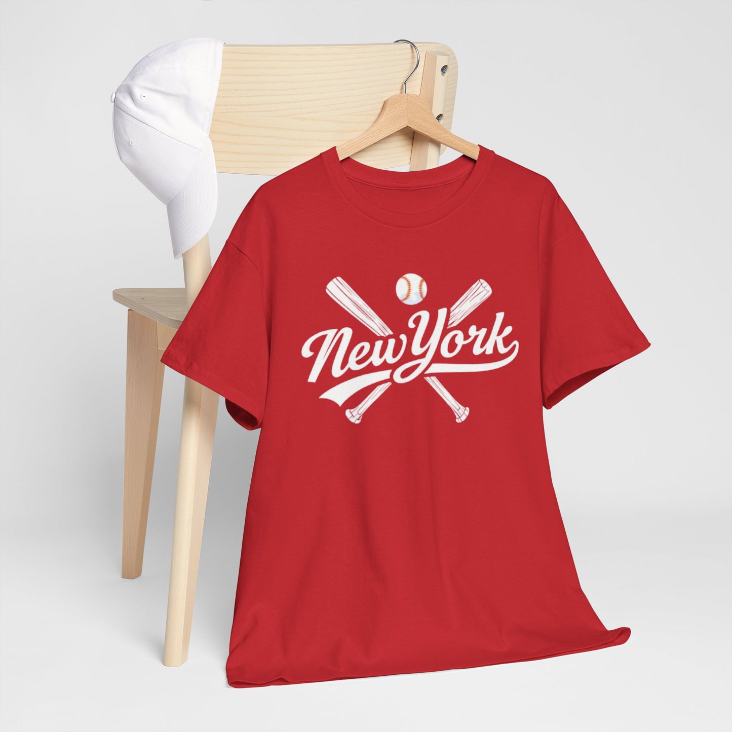 New York Baseball Tee — Vintage Script & Crossed Bats T‑Shirt