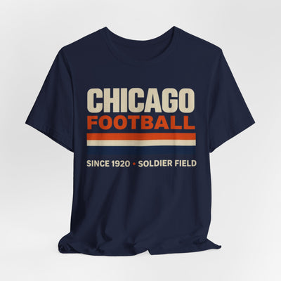 Dark Slate Gray Chicago Football T-Shirt — Soldier Field Since 1920 Vintage Stripes