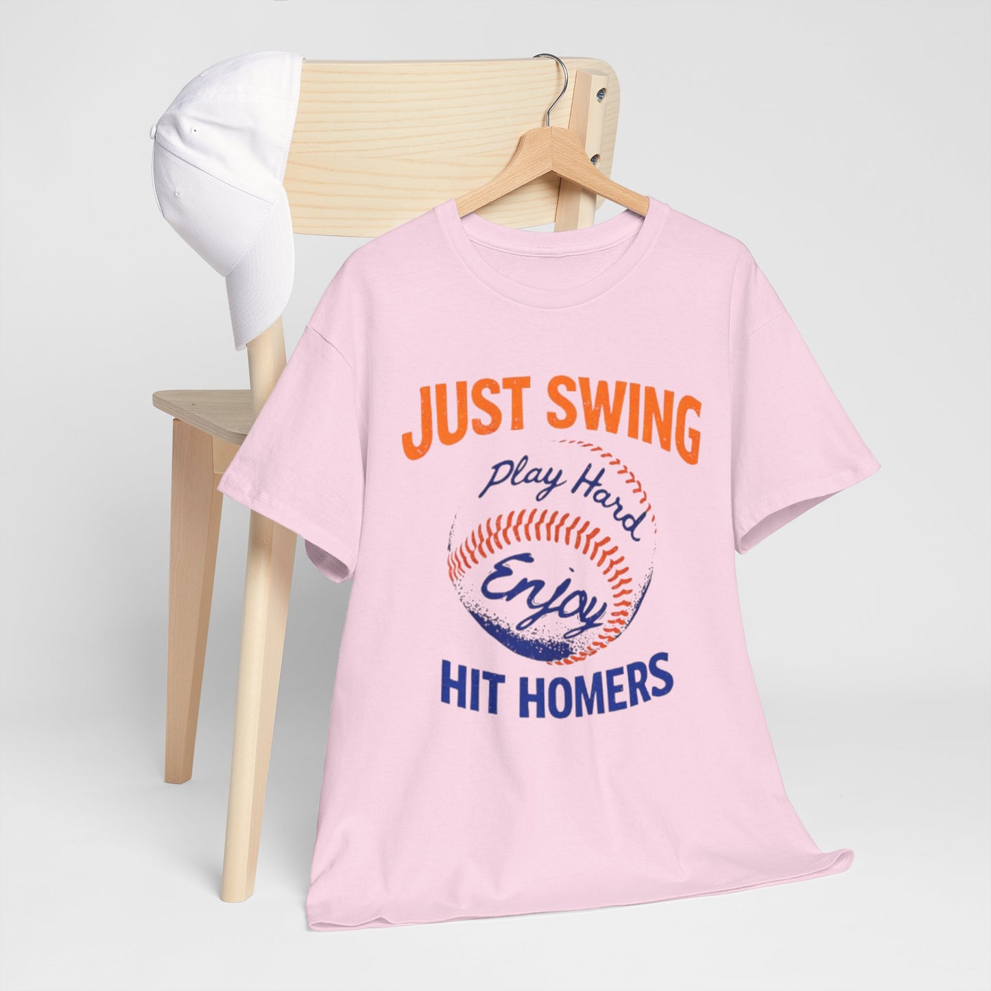 New York Baseball T-Shirt — "Just Swing, Play Hard, Enjoy, Hit Homers" Graphic Tee