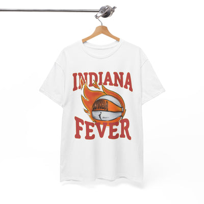 White Smoke Indiana Fever Basketball Tee — Retro Flaming Ball Design
