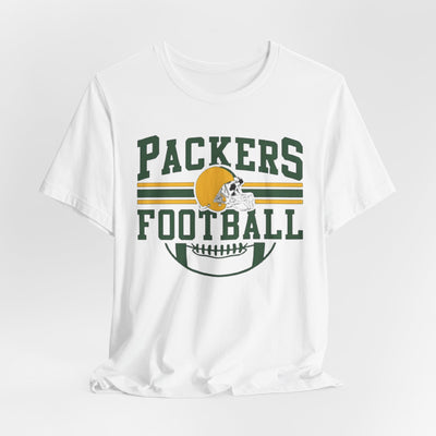 Lavender Packers Football T-Shirt — Retro Helmet & Stripes Fan Tee