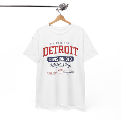 White Smoke Detroit Division 313 Motor City T-Shirt Vintage varsity College style Casual tee Retro design