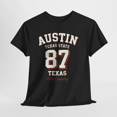 Dark Slate Gray Austin Texas State 87 Graphic T-Shirt – Vintage Varsity City Streetwear Tee