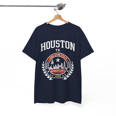 White Smoke Houston TX Space City Crest T-Shirt — Houston Skyline Graphic Tee