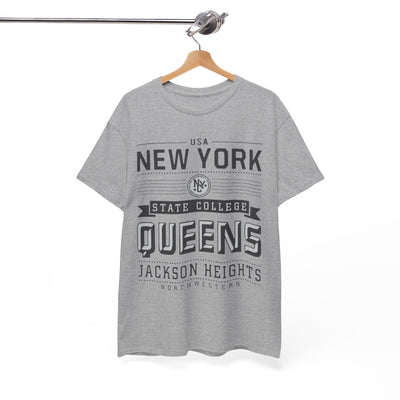 New York Queens Jackson Heights Tee — Vintage State College Graphic T-Shirt – sportswear style, football shirt, image 1.0