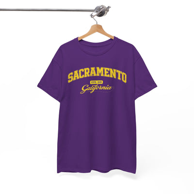 White Smoke Sacramento California Vintage Arc Tee — Retro Yellow College-Style T-Shirt