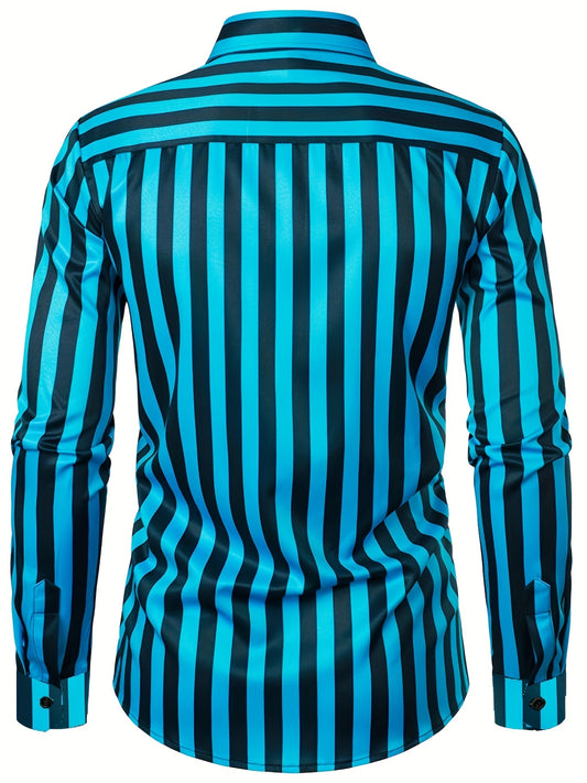 Autumn New Arrival Men's Stylish Striped Long Sleeve Shirt, Slim Fit Casual Top