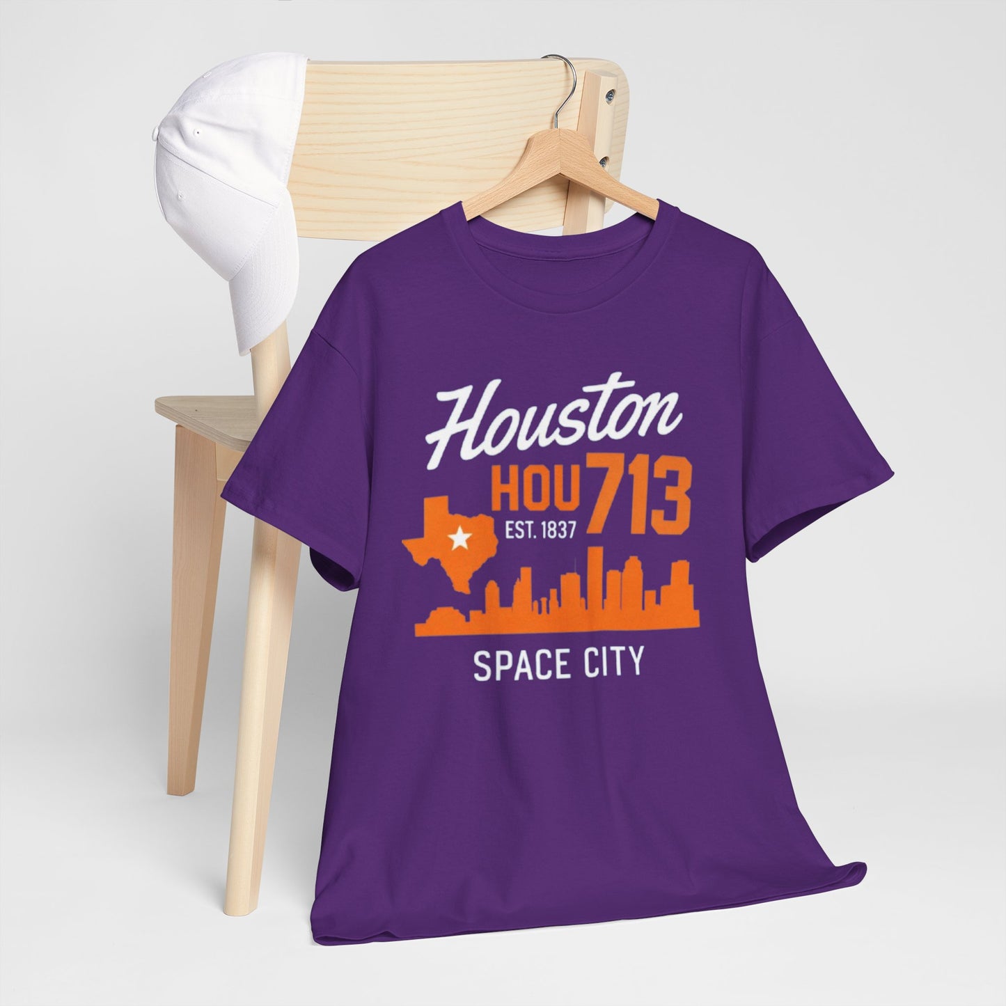 Lavender Houston 713 Space City T-Shirt — Houston Skyline & Area Code Tee