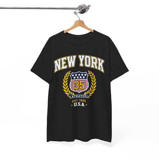 New York Athletics Crest T‑Shirt — USA 1985 Vintage Collegiate Tee