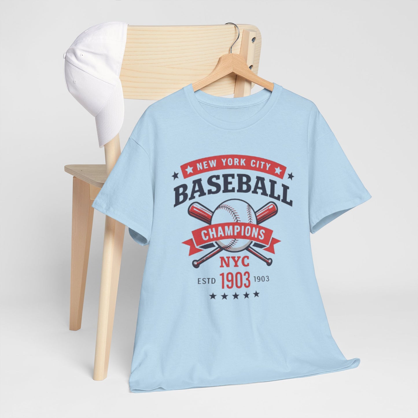 Light Blue Baseball Champions NYC Tee — New York City Vintage Baseball Graphic T-Shirt
