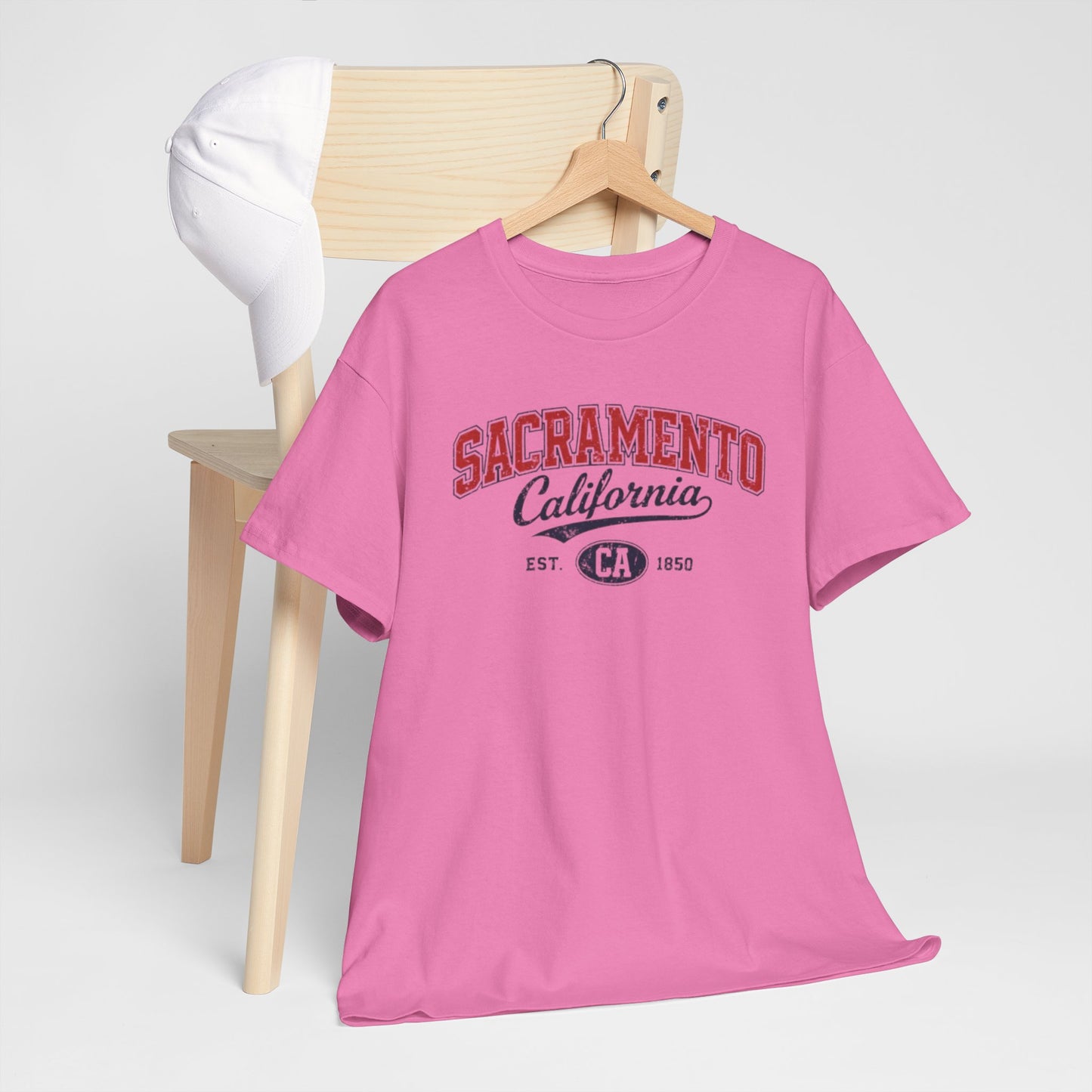 Hot Pink Sacramento California Vintage Tee — Retro City College Shirt