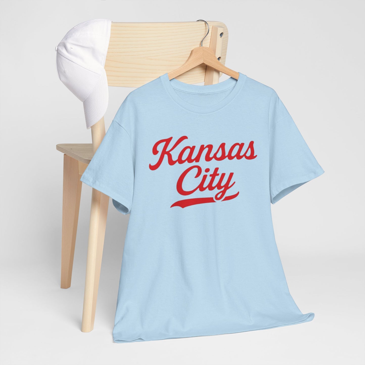Light Blue Kansas City Script Tee — Retro Red City T-Shirt