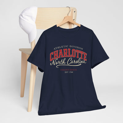 Dark Slate Gray Charlotte North Carolina Athletic Division T Shirt – Navy Blue College League Graphic Tee