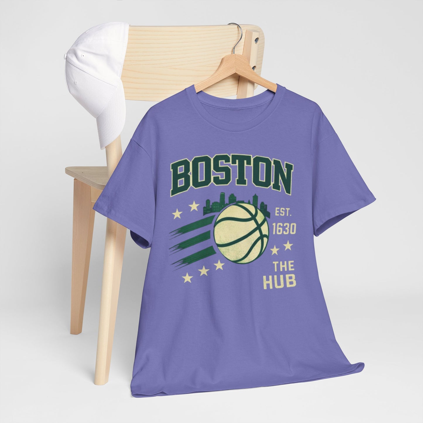 Lavender Boston Basketball Tee - "The Hub" Vintage City Hoops Shirt