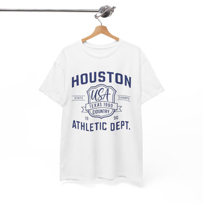 White Smoke Houston Athletic Dept. T-Shirt — USA Texas 1990 Vintage Collegiate Tee