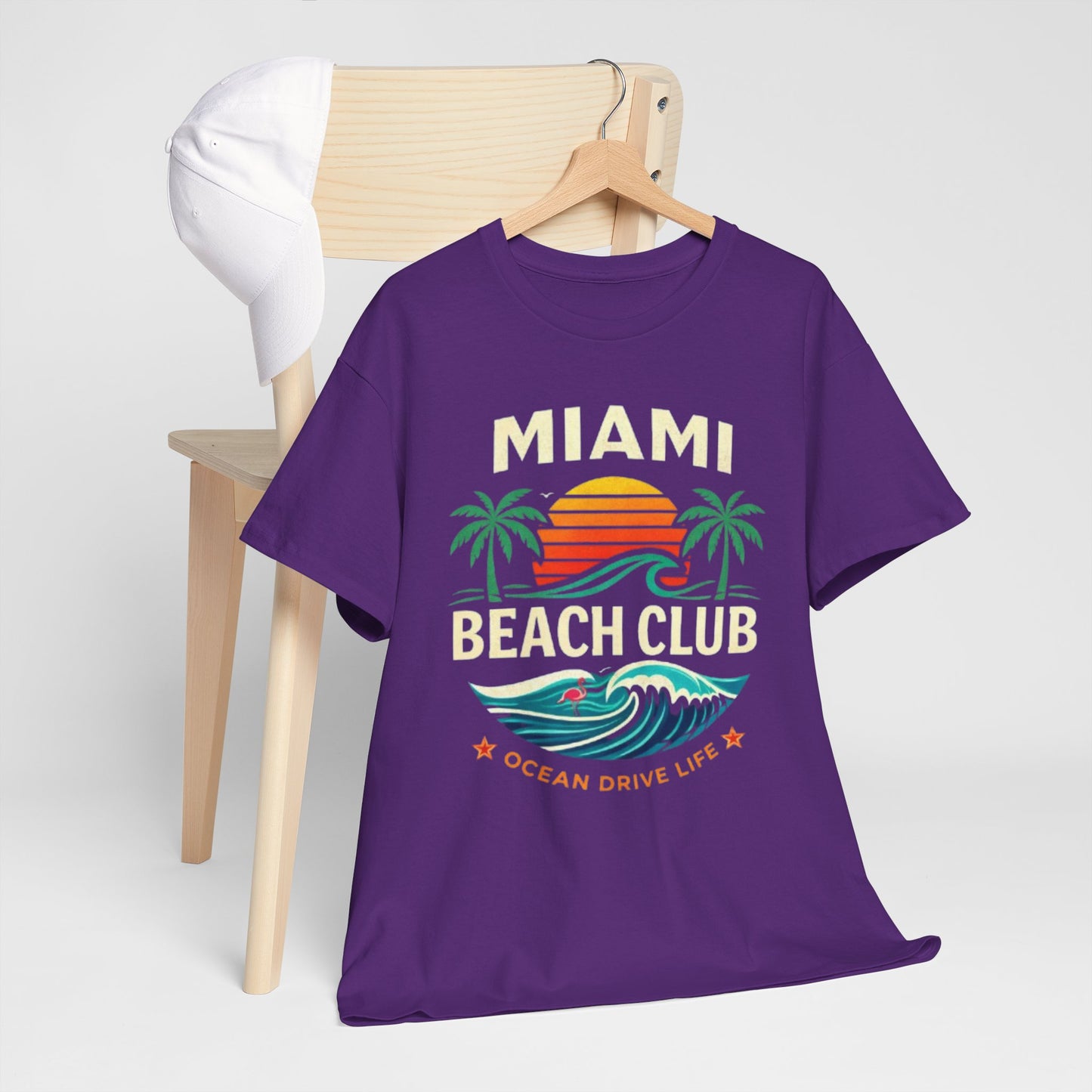 Miami Beach Club Graphic T-Shirt – Ocean Drive Life Palm Tree Sunset Tee