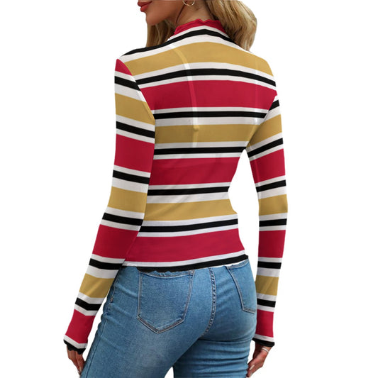 San Francisco Football Striped Women’s Mesh T-Shirt – Lightweight Game Day Top