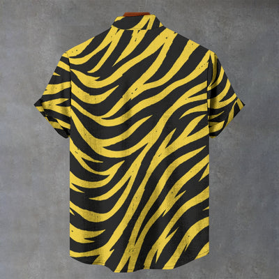 Dim Gray Pittsburgh Football Yellow Black Zebra Men's Stand Collar Shirt|110GSM Imitation Flax