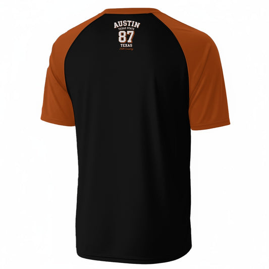 Austin Texas State 87 Varsity T-Shirt – Black and Orange Athletic Streetwear Tee