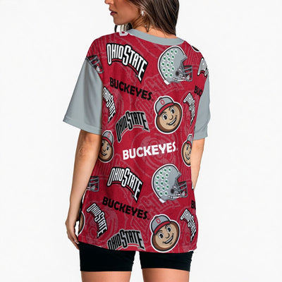 Ohio State Buckeyes Women’s Loose Fit T-Shirt – Scarlet and Gray College Football Game Day Relaxed T White game day varsity apparel