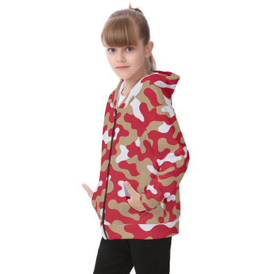 White Smoke San Francisco Football Camo Kid's Heavy Fleece Zip Up Hoodie