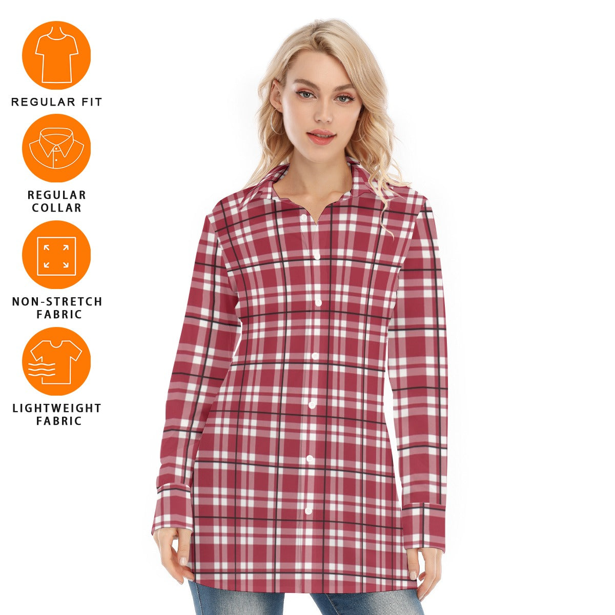 Alabama Crimson Tide Tartan Plaid Crimson White Women's Long Shirt