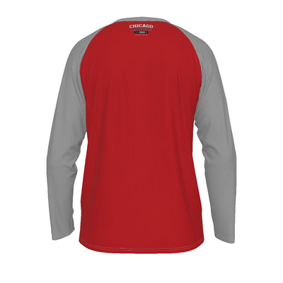 Firebrick Chicago Basketball Red and Gray Shirt – Est 1966 United Center Long Sleeve Raglan Tee