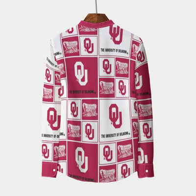 Oklahoma Sooners Stand Collar Shirt With Long Sleeve|110GSM Imitation Flax - Big 12 football apparel varsity sportswear product image 2.0