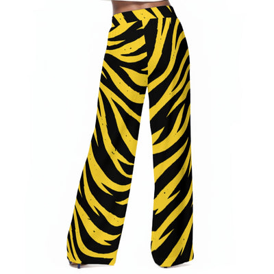 White Smoke Pittsburgh Football Yellow Black Zebra Women's Casual Wide-Leg Pants|100% Rayon