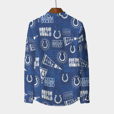 indianapolis-colts-mens-stand-collar-shirt-with-long-sleeve-110gsm-imitation-flax blue white football outfit detail