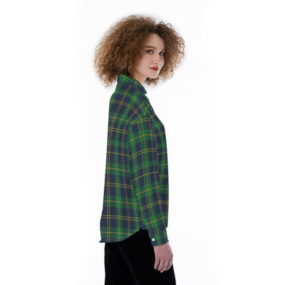 Notre Dame Fighting Irish Green Navy Gold Plaid Womens Satin Shirt 8 green navy gold plaid women fashion apparel