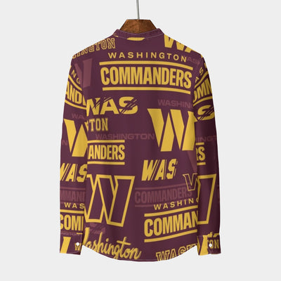 washington-commanders-mens-stand-collar-shirt-with-long-sleeve-110gsm-imitation-flax burgundy gold football outfit detail